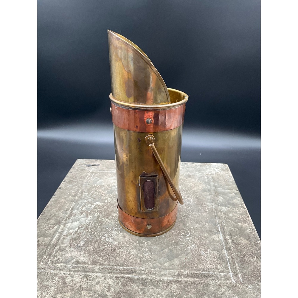 Vintage Brass and Copper Coal Scuttle Bucket Fireplace Decor with Handle 9 inch